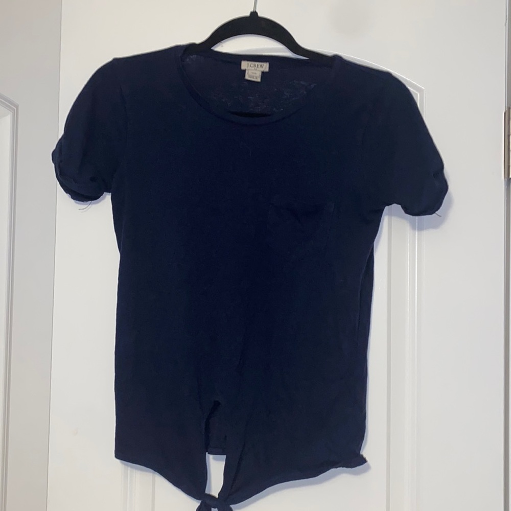Navy J Crew t shirt with knot at bottom